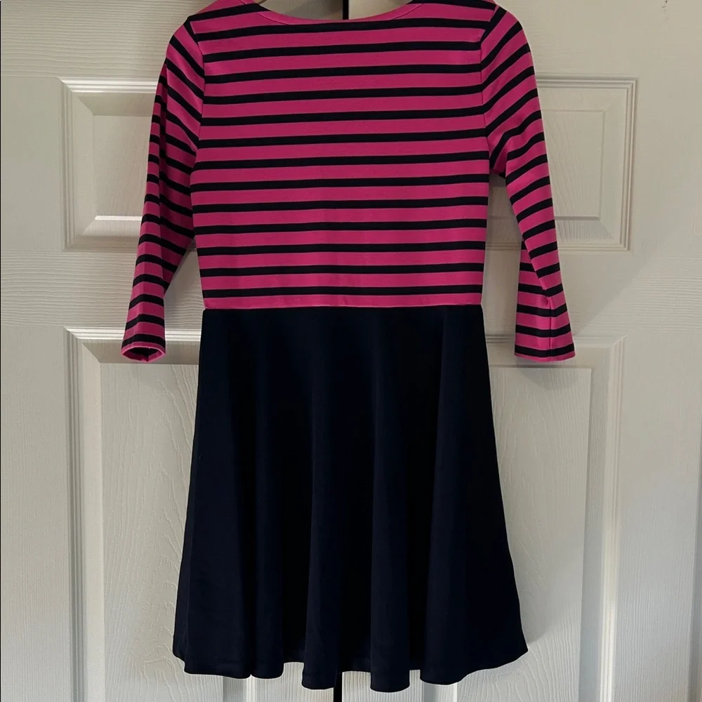 Polo Ralph Lauren Girls Preppy Fuchsia and Navy Striped Ponte Dress Size XL(16)
